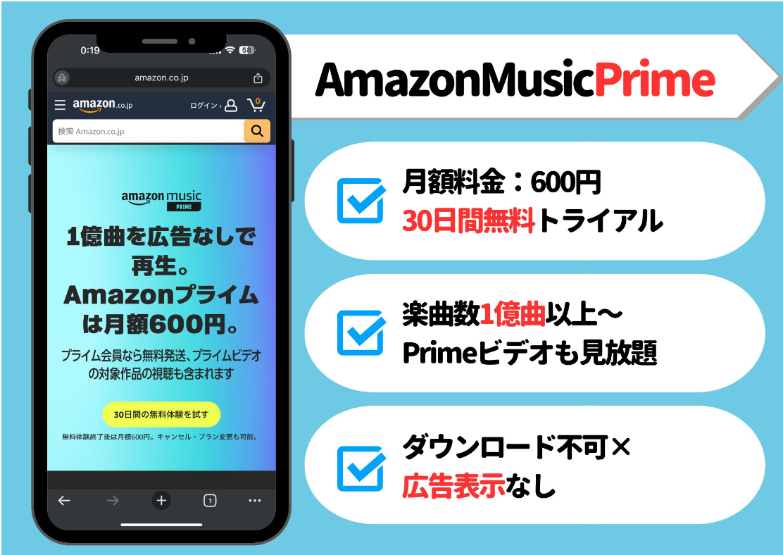 AmazonMusic　Prime　無料